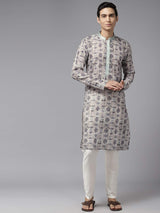 Men Multi Pure Cotton Embroidered Straight Kurta With Pajama