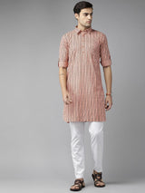 Men Peach Regular Pure Cotton Pathani Printed Men's Kurta