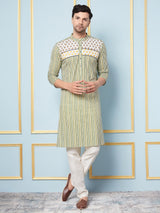 Men Multicoloured Strip Printed Kurta With pyjama