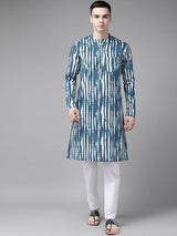 Men Blue Multi Tie and dye Print Design Straight Kurta With Pyjama