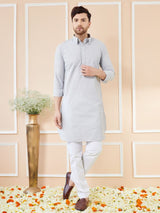 Men Grey Cotton Solid Pathani Kurta