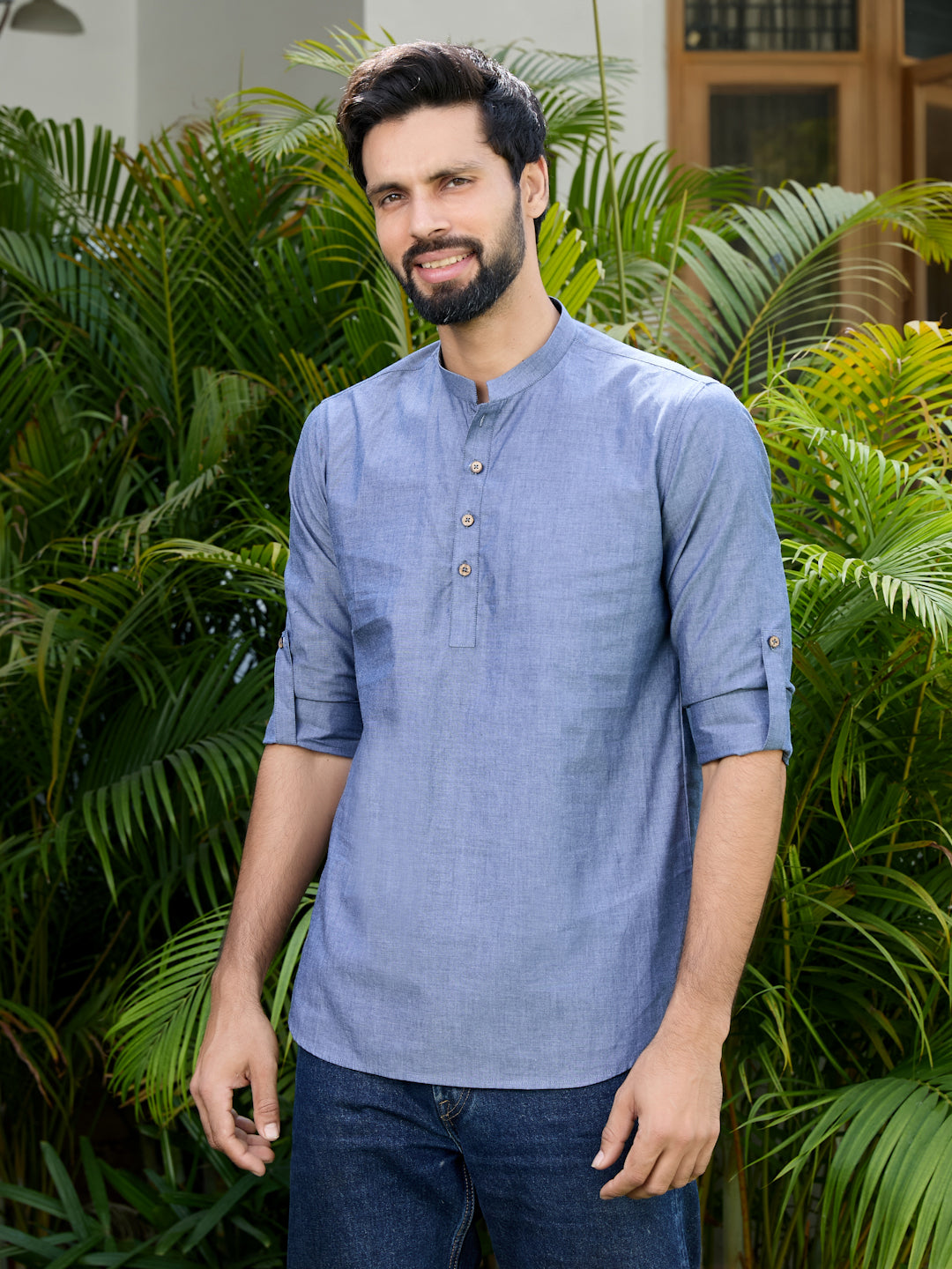 Men Pack Of 2 Pink & Blue Deluxe Cotton Solid Short Kurta