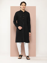 Men Black Embroidered Sequin Rayon Kurta
