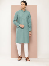 Men Turquoise Embroidered Sequin Rayon Kurta