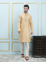 Riwaat.com Men Gold Embroidery Cotton Kurta Riwaat Embroidered