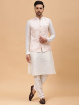 Men Peach Woven Design Jacquard Nehru Jacket