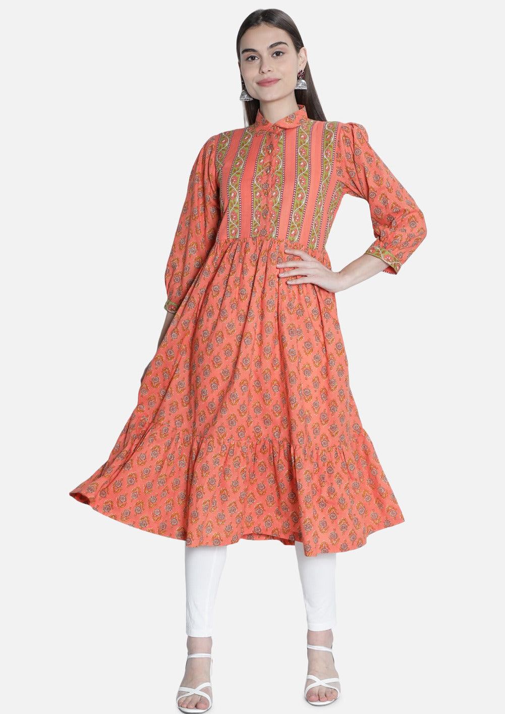 Women Coral Printed Dress