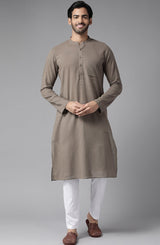 Men Brown Cotton Straight Kurta With Slub Effect