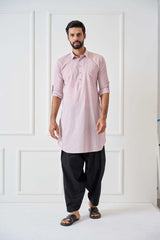 Men Baby Pink Regular Pure Cotton Pathani Kurta