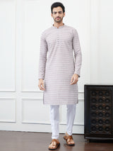 Men Cream And Brown Chikankari Embroidered Cotton Kurta Set