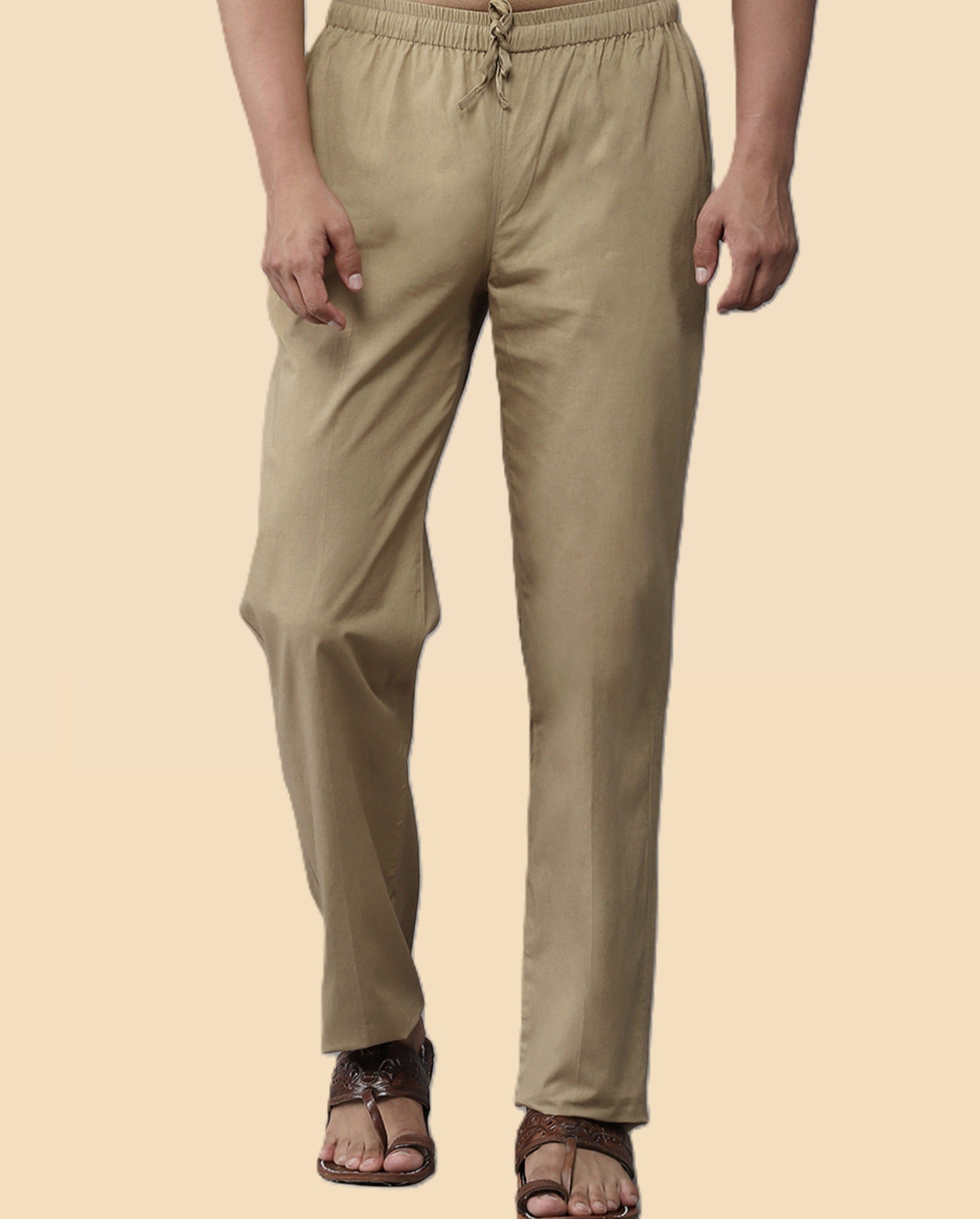 Men Khaki Solid Pajama