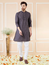 Black Ethnic Motifs Silk Jacquard Woven Design Straight Kurta
