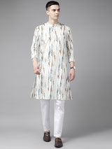 Riwaat.com Men White Multi Tie and Dye Print Design Straight Kurta Riwaat Printed