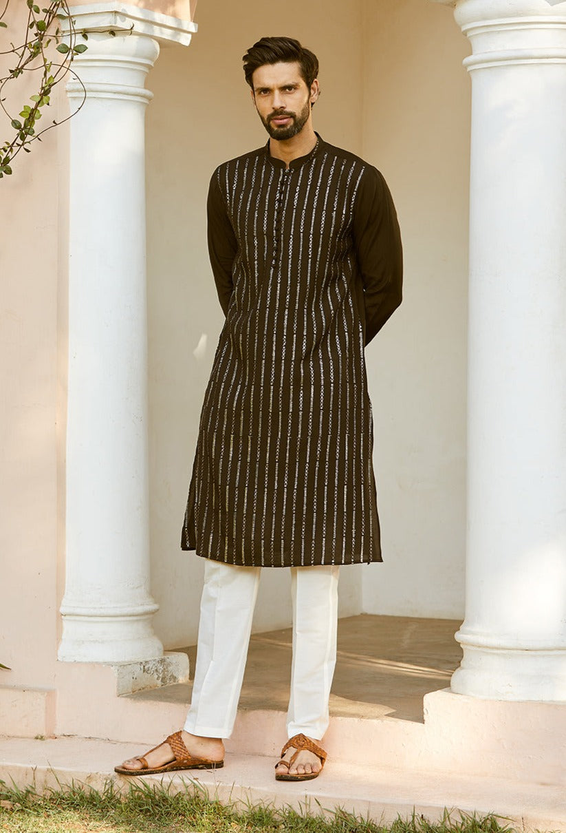 Men Twilight Elegance Chanderi Silk Sequins Kurta