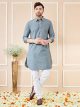 Men Grey Cotton Solid Pathani Kurta