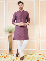 Purple Ethnic Motifs Silk Jacquard Woven Design Straight Kurta with Pyjama