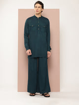 Men Green Rayon Solid Pathani Sets