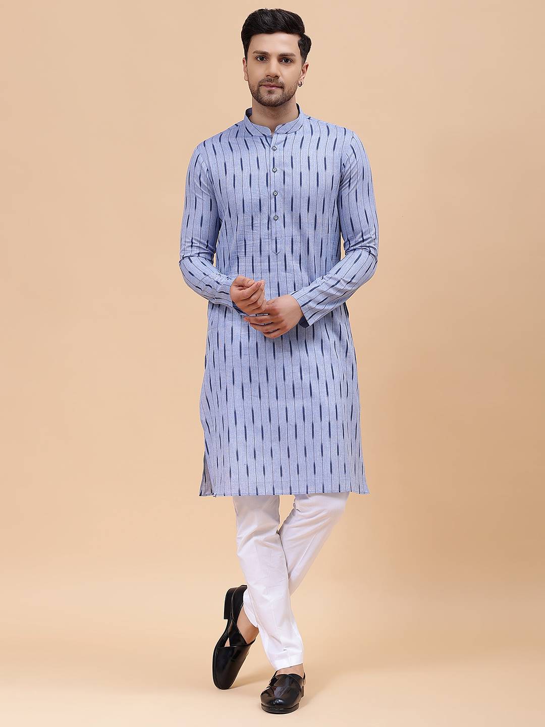 Men Blue Pure Cotton Printed Straight Kurta