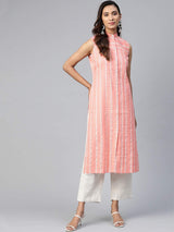 Women Peach & Off-White Khari Print Straight Kurti