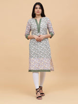 Women Multi Color Floral Printed Yoke Design Cotton Kurti