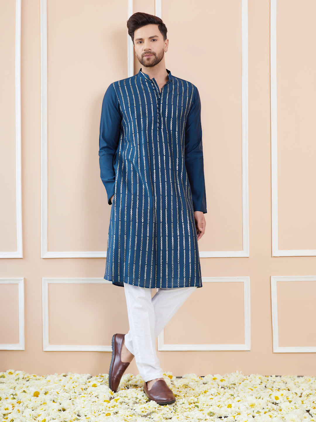 Men Sapphire Splendor Chanderi Silk Sequins Kurta