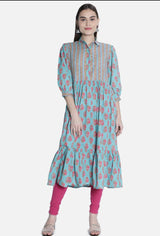 Women Blue And Pink Printed Kurti