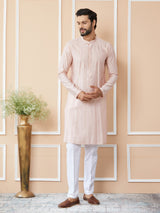 Light Pink Sequins Embroidered Pure Chanderi Silk Straight Kurta with Pyjama