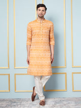 Men Mustard and Printed Kurta With pyjama