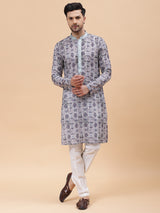 Men Multi Pure Cotton Embroidered Straight Kurta With pyjama