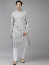 Men Multi Printed Pure Cotton Straight Kurta With Pajama