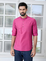 Men Pack Of 2 Turquoise Blue & Pink Cotton Solid Short Kurta