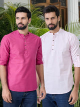 Men Pack Of 2 Pink Cotton Solid Short Kurta