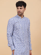 Men Grey And White Printed Kurta