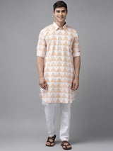 Men White Regular Pure Cotton Pathani Printed Men's Kurta With White Salwar