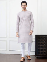 Men White and Bronze Pattern Chikankari Embroidered Cotton Kurta Set