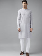 Men Grey Cotton Straight Kurta with Slub Effect