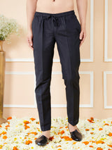 Black Thread Worked Straight Kurta with Matching Pyjama