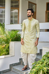 Men Olive Thread Work Yoke Design Kurta With Patiala Salwar