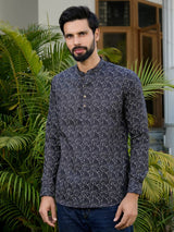 Black Geometric Printed Rayon Short Kurta