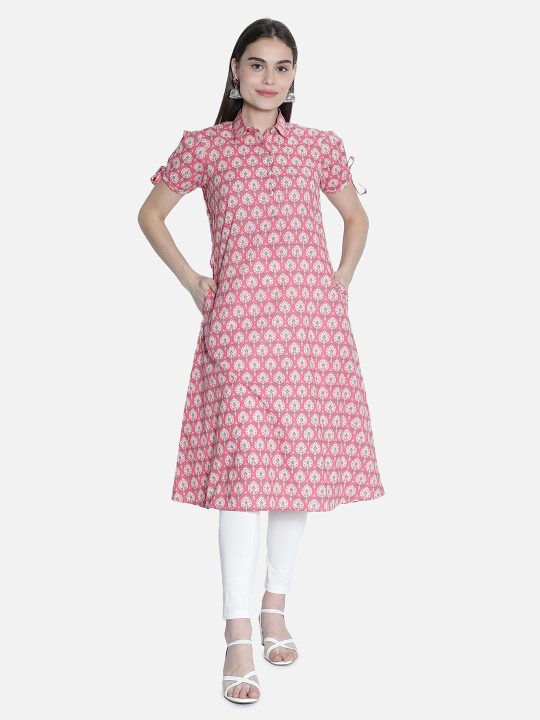 Women Pink And White Printed Dress