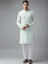 Men White Cotton Straight Kurta with Slub Effect