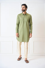 Men Fresh Olive Regular Pure Cotton Pathani Kurta