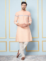 Men Peach And Weaving Design Kurta