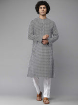 Men Black & White Printed Pure Cotton Straight Kurta With Pajama