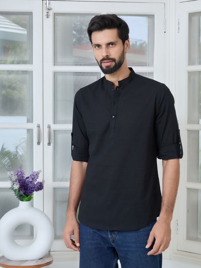 Men Pack Of 2 Black & Pink Cotton Solid Short Kurta