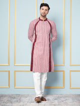 Men Pink and Maroon Printed Kurta With pyjama