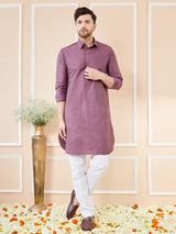 Men Purple Cotton Solid Pathani Kurta