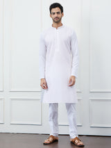 Men White with Blush Pink Striped Kurta and Pajama