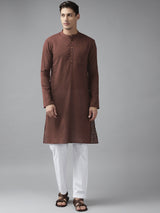 Men Brown Cotton Straight Kurta with Slub Effect With Pajama