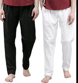 Men White & Black Salwar With Nada Pack Of 2 Solid Cotton Combo Pajama